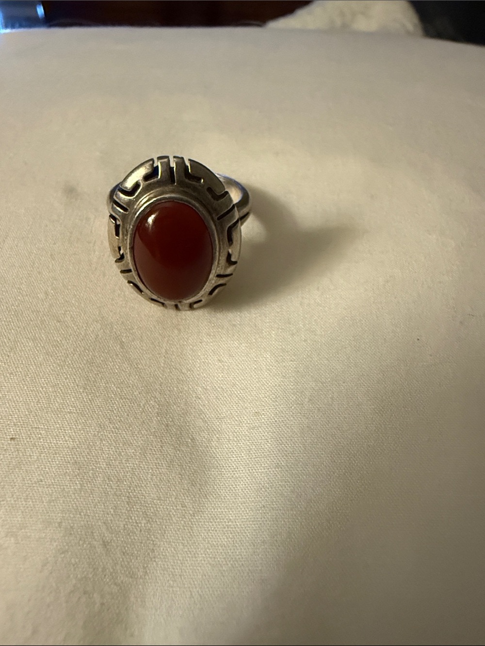 Sterling Style Silver Ring with Red Oval Stone